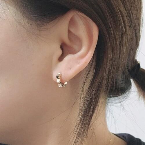 Super Cute Gold Colro Plating Small Star Shape Huggie Hoop Earrings For Women Girl Elegant Gorgeous Daily Casual Jewelry