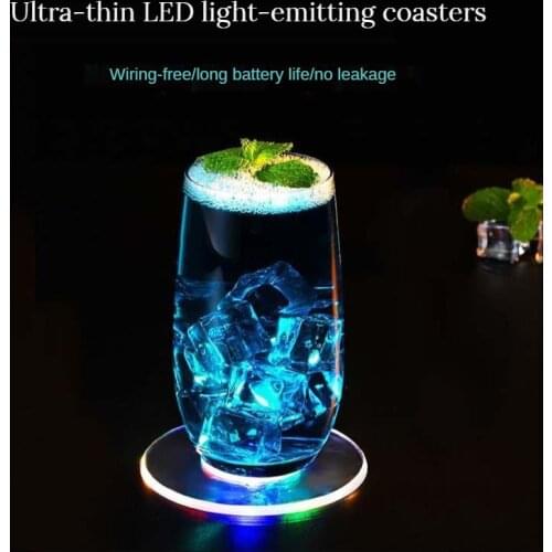 5/10/30/50 Pcs LED Ultra-thin Coaster Cocktail Light Bar Dinning Home Party Wholesale Acrylic Colorful Coaster Atmosphere Light