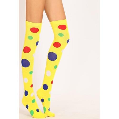 Clown Stock Dot Yellow Knee Socks Cotton Socks Christmas Performance Dance Socks Cute Colorful Polka Dots Girls Socks