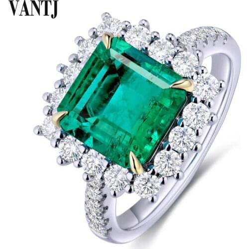 VANTJ 100% 10K Gold Rings Sterling Lab Grown Emerald 2ct Created Gemstone Moissanite for Women Party Wedding Gift