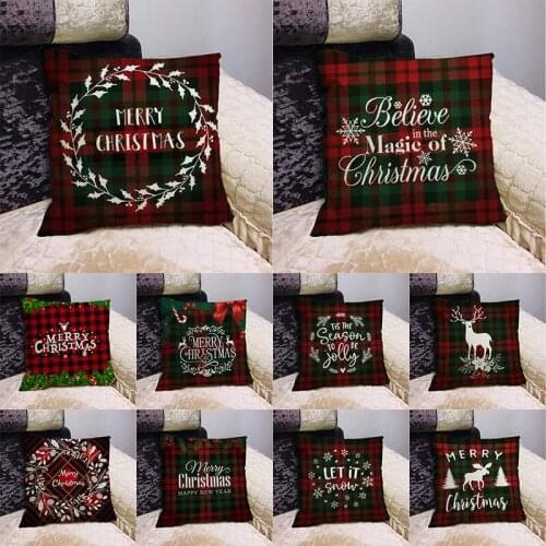 Merry Christmas Gift Cushion Cover Red Plaid Decoration Pillow Cover for Home Sofa Throw Pillowcase 45X45cm i853