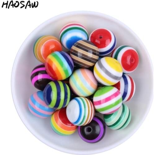 Choose Color 20mm 100pcs/lot Fashion Jewelry Mix Color Resin Striped Beads Chunky Bubblegum Beads For Holiday Jewelry Making