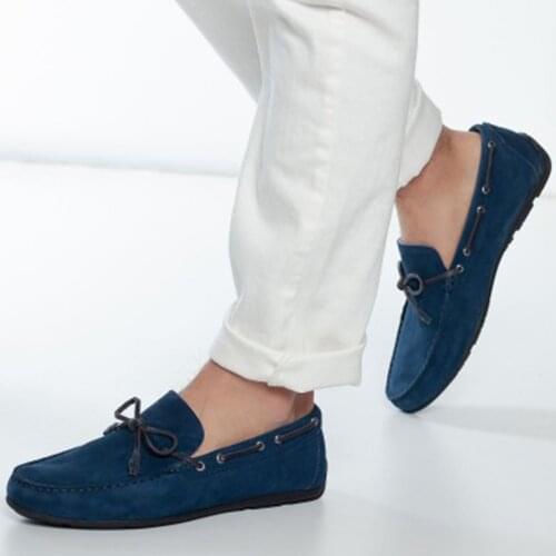 Tezcan Hakiki Deri 12221 Mavi Süet Driver Tipi Türkiye'de Üretildi Yeni Moda Tüm Özel Kıyafetlere Uygun İndirimli Fiyat Kargo