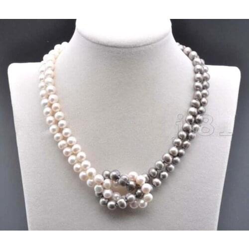 Jewelry Pearl Necklace 7-8MM NATURAL SOUTH SEA WHITE GRAY PEARL NECKLACE 18 INCH Free Shipping