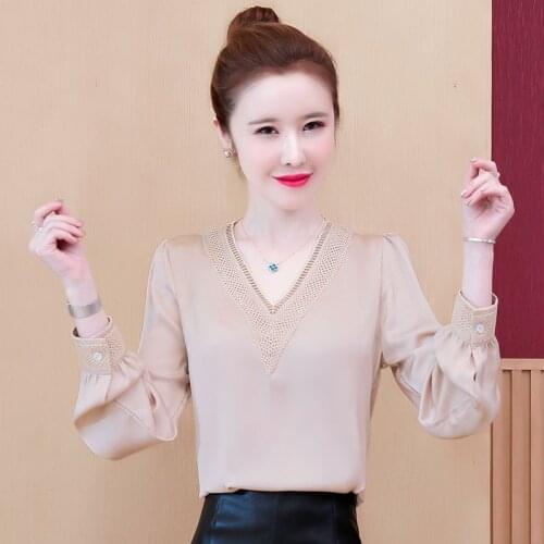 Chiffon shirt womens long-sleeved 2021 spring and autumn new fashion foreign style all-match v-neck foreign style blouse