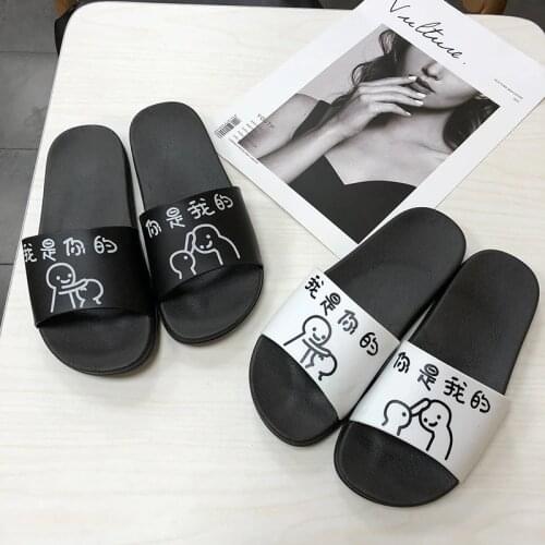 Cartoon doodle Women Slippers Chinese character Home Slippers Summer Sandals Slides Women Shoes Flip Flops Sandalias Mujer TUX42