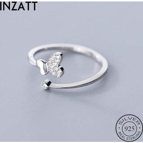 INZATT Real 925 Sterling Silver Asymmetric Zircon Butterfly Adjustable Ring For Fashion Women Fine Jewelry Cute Accessories