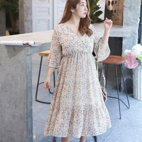 Bohemian Large size Chiffon Summer Dress Women 2019 Printed Short sleeve V-neck Beach Dresses Female Ruffle Elegant Dresses G83