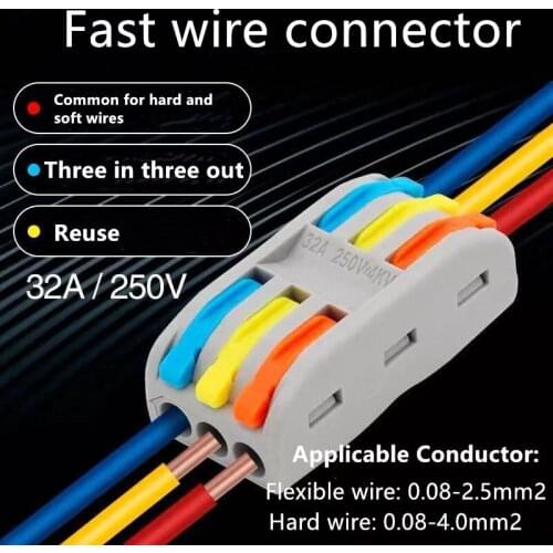 10PCS PCT-2/3 Electrical Wiring Terminal Household Wire Connectors Fast Terminals For Connection Of Wires Lamps SPL-2C SPL-3C