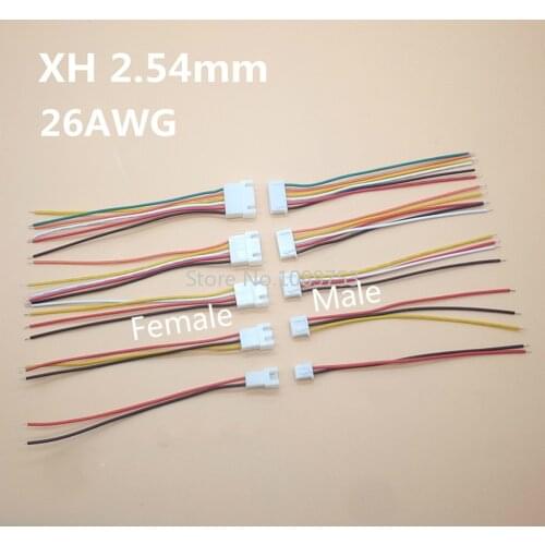 10PCS XH2.54 2/3/4/5/6 Pin Pitch 2.54mm Wire Cable Connector XH Plug Male & Female Battery Charging Cable 100MM Length 26AWG
