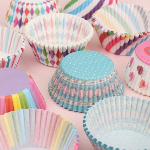 100Pcs Colorful Paper Cupcake Rainbow Oilproof Baking Boxes Cake Mold Wrapper Muffin Cup Cake Liner DIY Baking Tools Accessories