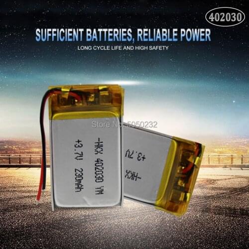 2pc 200mah 3.7V 402030 Lithium Polymer Li-Po Battery For GPS MP4 Camera Power Bank Tablet Electric Toys PAD DVD Lipo cells