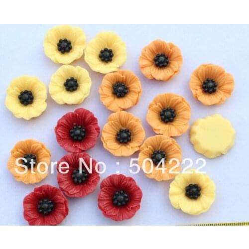 200pcs cute diy resin embellishment chic Poppy Sun Flower Cabochons cab mxied colors 18mm for cell phone decor