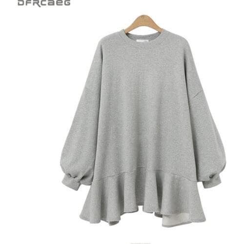 3XL 4XL Plus Size Loose Winter Hoodies Dress Ruffle Women 2018 Autumn Streetwear Elegant Batwing Sleeve Vintage Vestido Femme