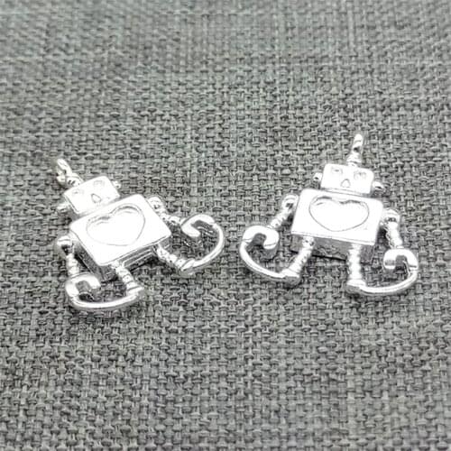 4 Pieces of 925 Sterling Silver Robot Charms with Love Heart for Bracelet Necklace