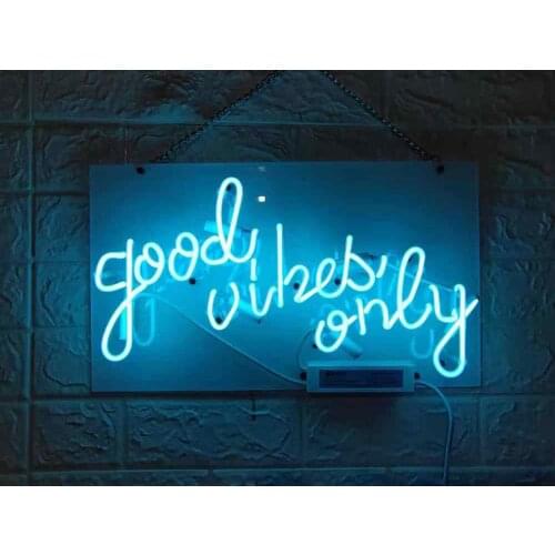 14“ Good Vibes Only Aqua Acrylic Custom Neon Light Lamp Sign Beer Bar Real Glass Decorate Home Wall Room Windows Tube Artwork