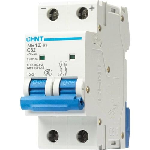 CHINT NB1Z-63 2P DC Circuit Breaker DC MCB Circuit breaker 12V 24V 220V FOR PV ( Solar ) system 20A 32A 40A 400V AC