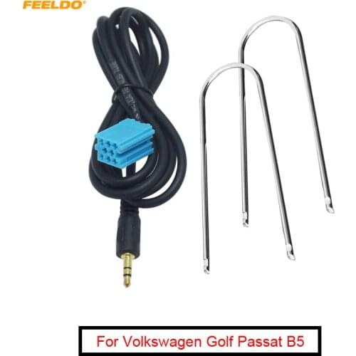 FEELDO 10Set Car 3.5mm Stereo Audio Aux Input Cable Adapter With Key Tools For Volkswagen Golf Passat B5 Bora Polo Blaupunkt