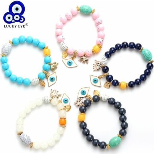 Lucky Eye Colourful Elephant Charms Bracelet Evil Eye Stone Beads Bracelet For Men Women Bracelets & Bangles Jewelry EY4710