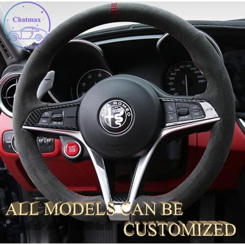 Alcantara Car Steering Wheel Cover For Alfa Romeo Giulia Stelvio GT Handsewing Holder Customization Sportscar Luxury Texture