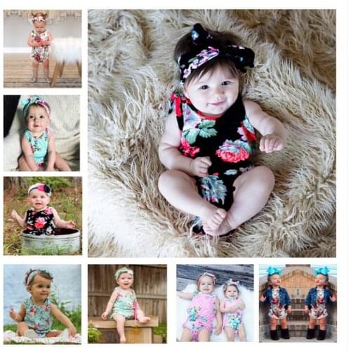 DHL 50set Newborn Baby Girls Butterfly Flower Print Sleeveless Romper+Headband Set Infant Outfits Clothes
