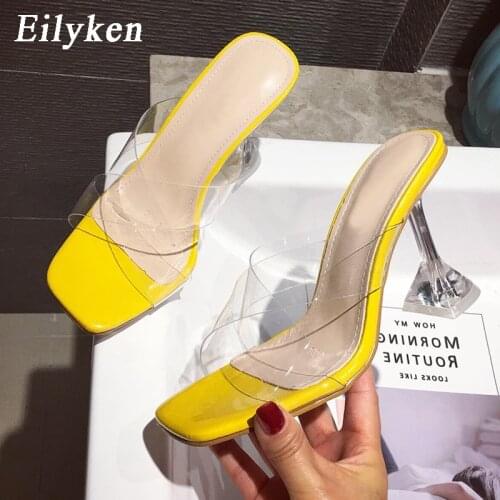 Eilyken champagne PVC Jelly Sandals Crystal Open Toe Perspex High Heels Crystal Women Transparent Heel Sandals Slippers Pumps