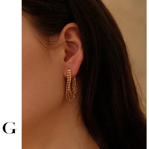 GHIDBK Multi Layers Beaded Chains Earrings Geometric Circle Tassel Earrings For Women Minimalist Long Chain Earring
