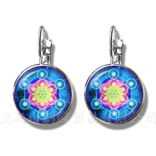 Bestselling Wiccan Locket Stud Earrings Trendy Pentacle Wicca Glass Cabochon Locket Pendant Occult Charms Jewelry