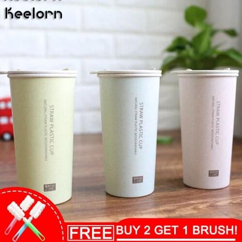 Keelorn 300ml Plastic Water Bottle Creative Wheat Straw Brief Direct Drinking With Lid Thermal Insulation Water Bottles