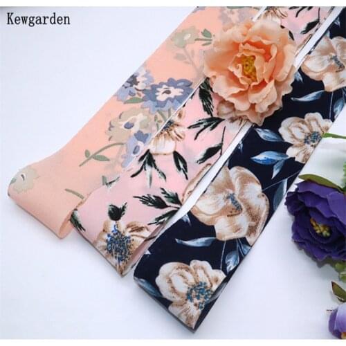 Kewgarden 1-1/2" 38mm Print Floral Chiffon Fabric Ribbon Handmade Tape DIY Bow Accessories Cloth Strip Riband Wholesale 25 Yards