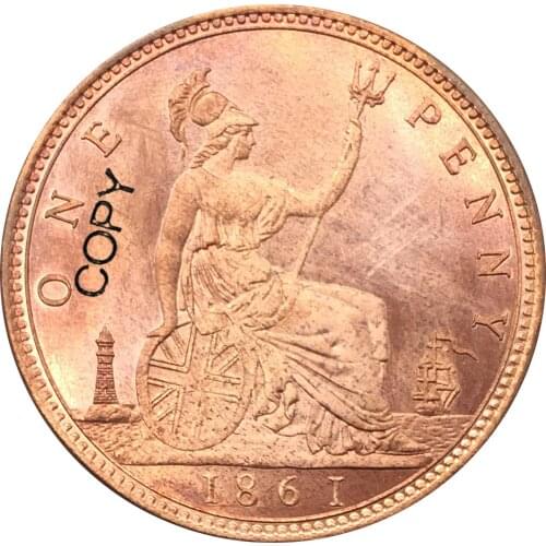 Great Britain Victoria 1861 One Penny Red Copper Copy Coin