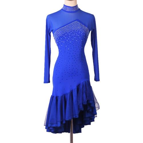 Women latin dance clothes luxury long sleeve High collar latin dance dress lady team performance dress Dance suit