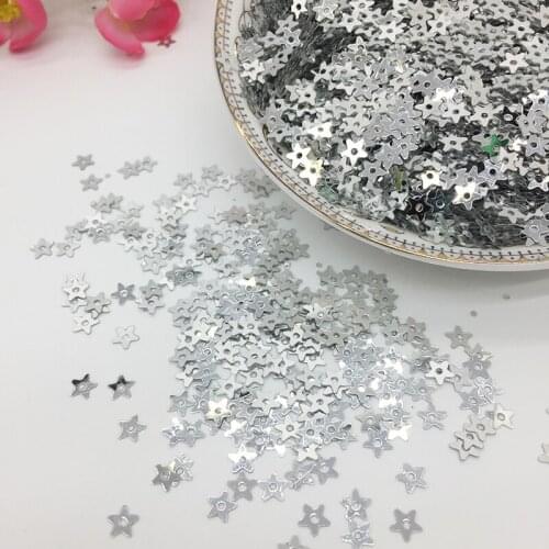 LNHOME 50g/Lot 5mm Silver Star Flakes Sequins PVC Paillette Loose Flat Round Corner Hole Sequins Garment Accessories Sequins