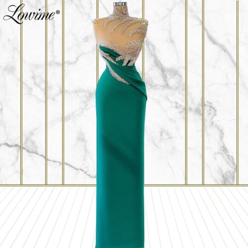 Lowime Beading Elegant Women Evening Dresses Dubai Illusion Party Gowns Vestidos Plus Size Customized Celebrity Prom Dresses New