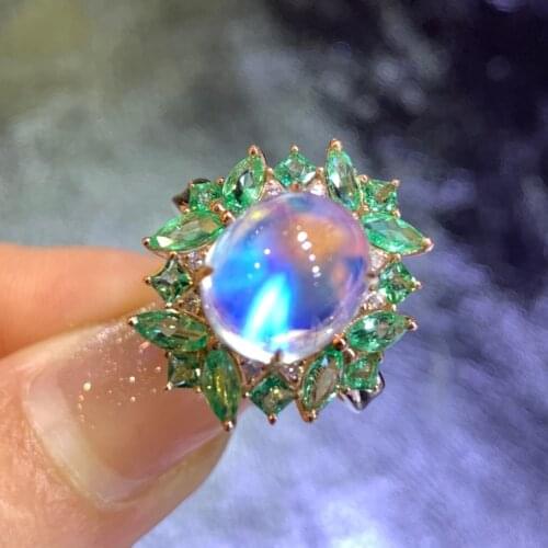LR423 Solid 18K Gold Nature Moonstone 6.2ct Rings for Women Fine Jewelry Presents the Six-word Admonition