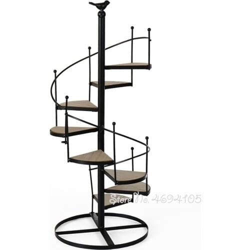 Multi-tiers Flower Plant Holder Stand Wooden Spiral Showcase Flower Pot Wrought Iron Succulent Plants Home Balcony Decoration