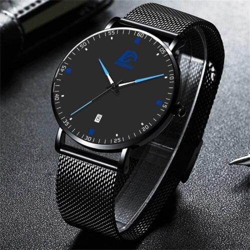Mens Watches Luxury Business Calendar Quartz Wrist Watch Minimalist Men Ultra-thin Stainless Steel Mesh Belt Watch reloj hombre