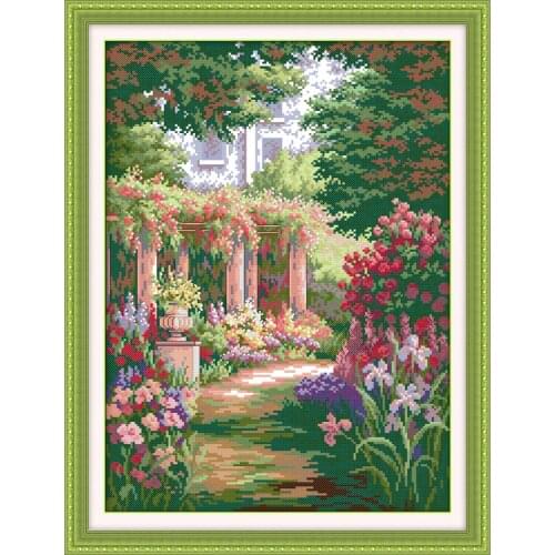 Everlasting Love Romantic Backyard Garden (2) Chinese Cross Stitch Kits Ecological Cotton Printed 11CT DIY Christmas Decorations