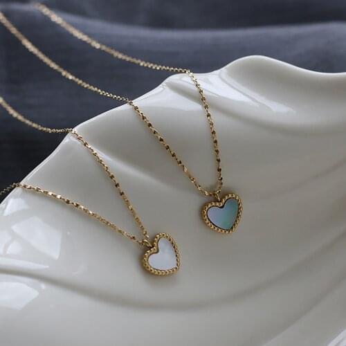 Stainless Steel Gold Heart Opal Stone Minimalism Pendant Necklace Jewelry Gift For Him with Chain