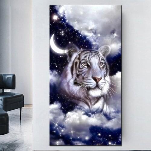 Night Starry sky Tiger Landscape Diamond Painting 3d Diy Cross Stitch Full Square round 5d Diy Diamond Art Animal 2021 A1014