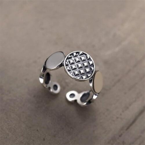 Engagement Silver Color Rings for Women Round Mosaic Trendy Irregular Geometric Handmade Jewelry Valentines day Gifts