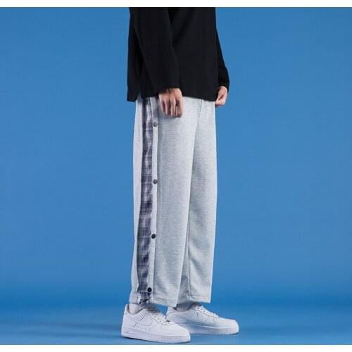 Autumn Plaid Jogging Cropped Pants Men Buttoned Wide-Leg Trousers Fashion Causal Knitted Sweatpants Male Female Plus Size 5XL