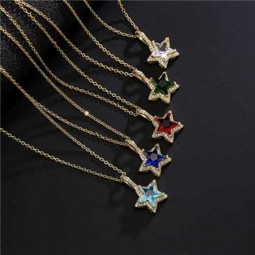 Luxury Star Shape Cubic Zircon Stone Pendant Necklace Fashion Gold Color Copper CZ Women Party Jewelry Accessories Gift