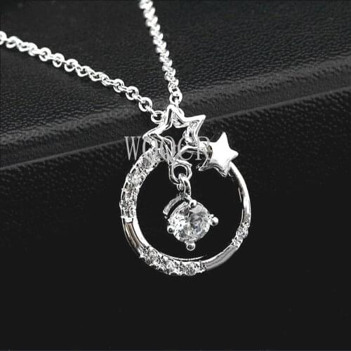 Hot New 925 Silver ColorRound Necklace Pendant +18 Inch with Chain Ladys Favorite Gift CZ Crystal Valentines Day Gift