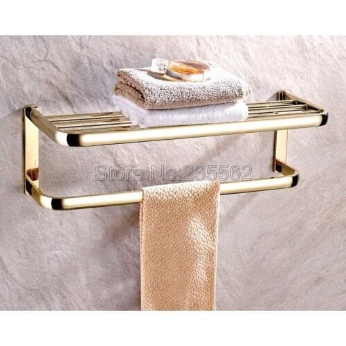 Luxury Gold Color Brass Fixed Bath Towel Holder Bathroom Wall Mounted Towel Rack Holders lba841