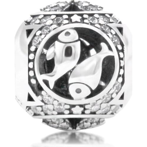 925 Sterling Silver Pisces Star Sign Zodiac Beads Charms fit Pandora Bracelets DIY Twelve Constellations