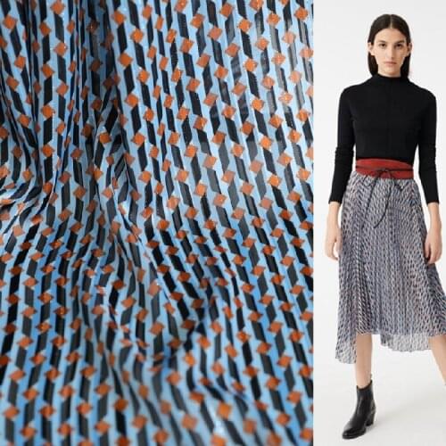 Wide 57" Metal Texture Diamond Lattice Stripes Printed Chiffon Fabric hangs Summer Dress Material By the Yard