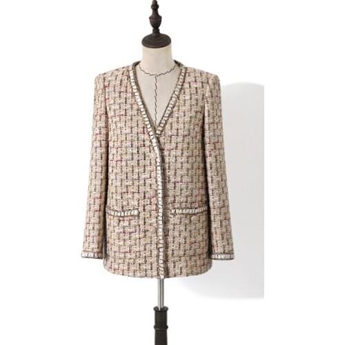 Loose New edition ins v neck aristocratic temperament small sweet style restoring ancient ways tweed coat
