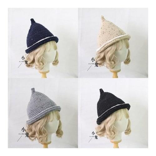 5 Colors Autumn Winter Warm Lace Trim Curly Knitted Woolen Hat Korean Mori Girl Sweet Lovely Version Pointed Hat Witch Cap