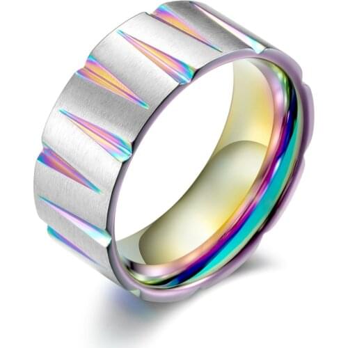 QFJZ216 Titanium Ring Rainbow Anillos Pareja 9mm Bague Homme Jewelry Sieraden Love Rings Bague Homme Viking Ring Aneis